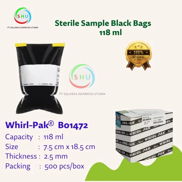 Sterile Sample Black Bag 118 ml Whirl Pak B01472 